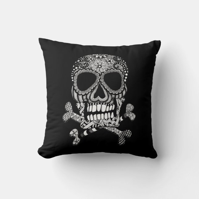 Tangled Skull and Crossbones Throw Pillow (Front)