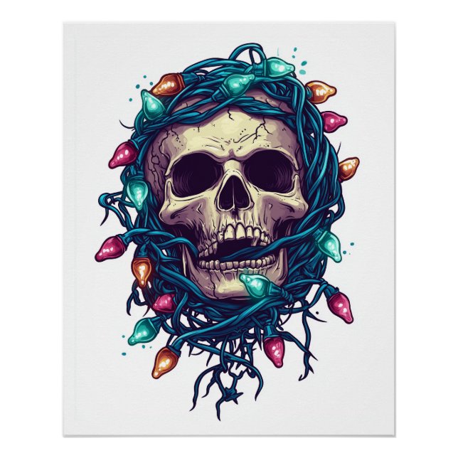 Tangled Skullmas � Funny Xmas Skeleton Poster (Front)