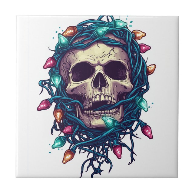 Tangled Skullmas � Funny Xmas Skeleton Tile (Front)