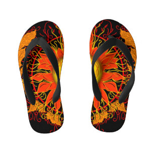 Tangled Sun, Orange Modern Abstract Sunshine Kid's Flip Flops