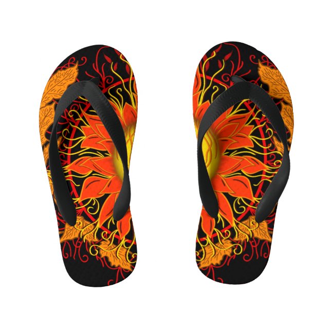 Tangled Sun, Orange Modern Abstract Sunshine Kid's Flip Flops (Footbed)