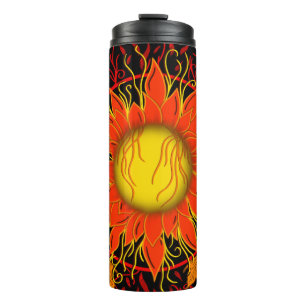 Tangled Sun, Orange Sunshine Abstract Art Thermal Tumbler