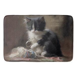 Tangled Up In Fun Black and White Kitten Bath Mat