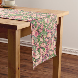 Tangled Vines Abstract in Green and Pink Short Table Runner
