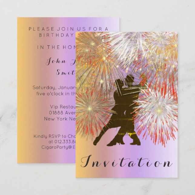 Tango Ball Carnival Dance Party Gold Ombre Purple Invitation (Front/Back)
