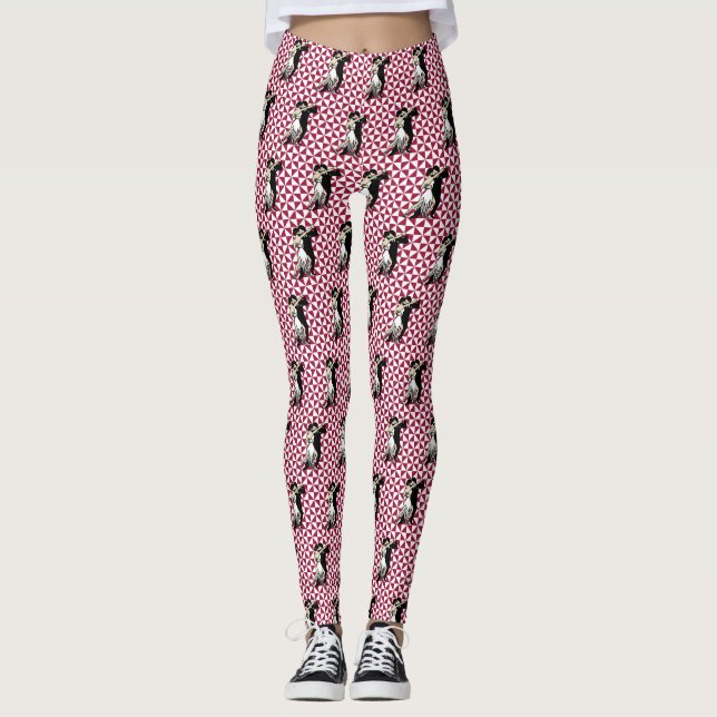 Tango Dancers Burgundy and White Geometric Leggings (Front)