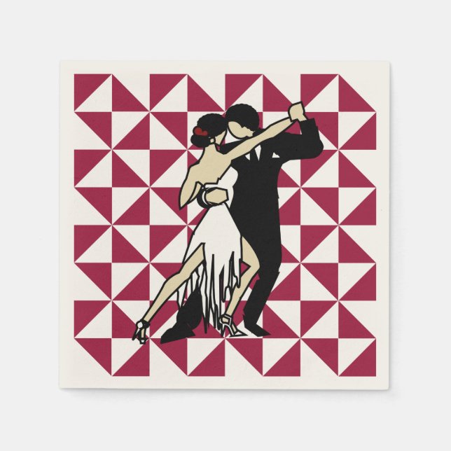 Tango Dancers Burgundy and White Geometric Napkin (Front)