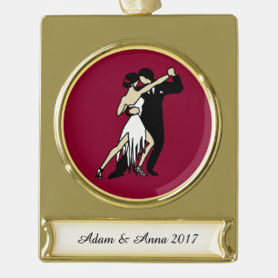 Tango Dancers Gold Plated Banner Ornament