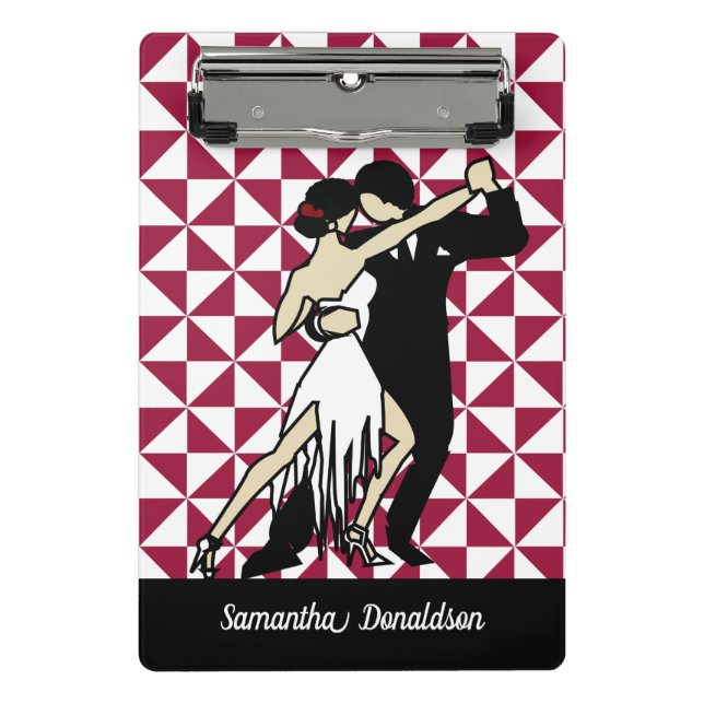 Tango Dancers on Burgundy Geometric Background Mini Clipboard (Front)