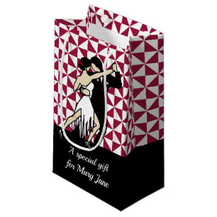 Tango Dancers on Burgundy Geometric Background Small Gift Bag