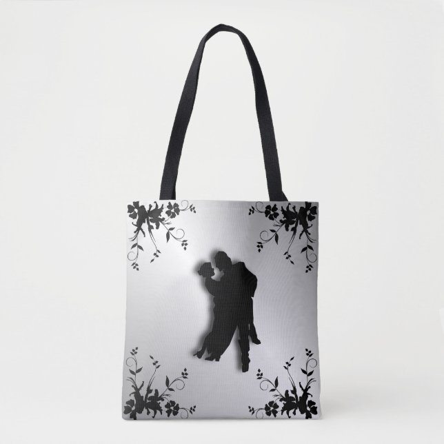 Tango Dancers Silhouette 1 Silver Tote Bag (Front)