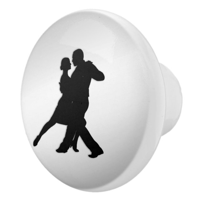 Tango Dancers Silhouette 2 Silver Ceramic Knob (Right)