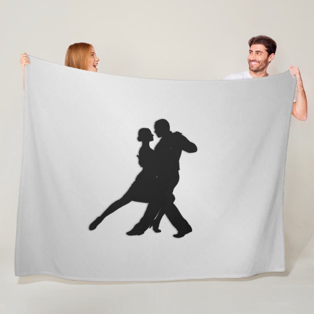 Tango Dancers Silhouette 2 Silver Fleece Blanket (In Situ)