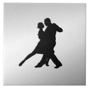 Tango Dancers Silhouette 2 Silver Tile