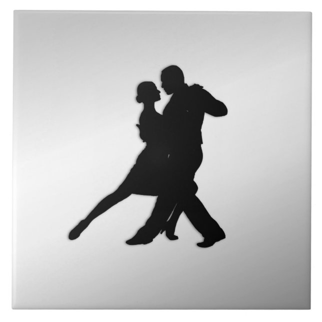 Tango Dancers Silhouette 2 Silver Tile (Front)