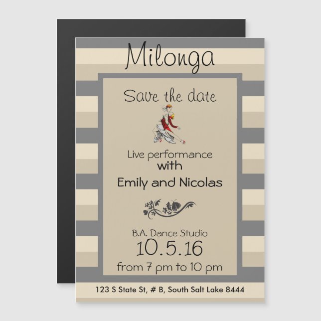 Tango Milonga Live Performance Magnetic Invitation (Front/Back)
