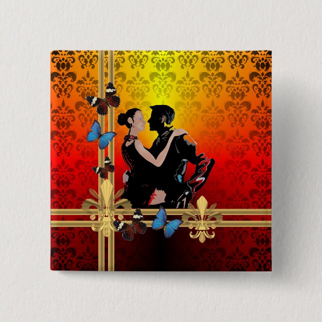 Tango on damask 15 cm square badge (Front)
