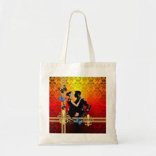Tango on damask tote bag