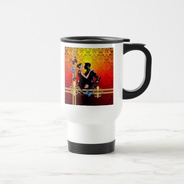 Tango on damask travel mug (Right)