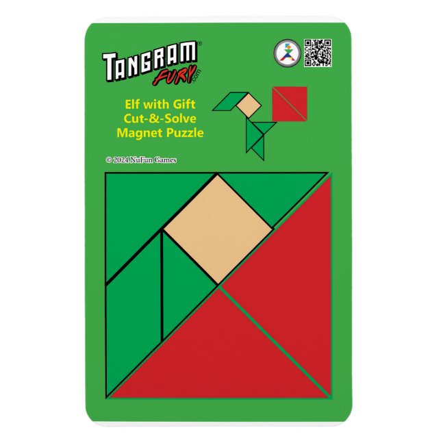 Tangram Christmas Elf Magnet – Elf with Present (Vertical)