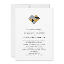 Tangram Heart Wedding Invitation Black Gold Silver