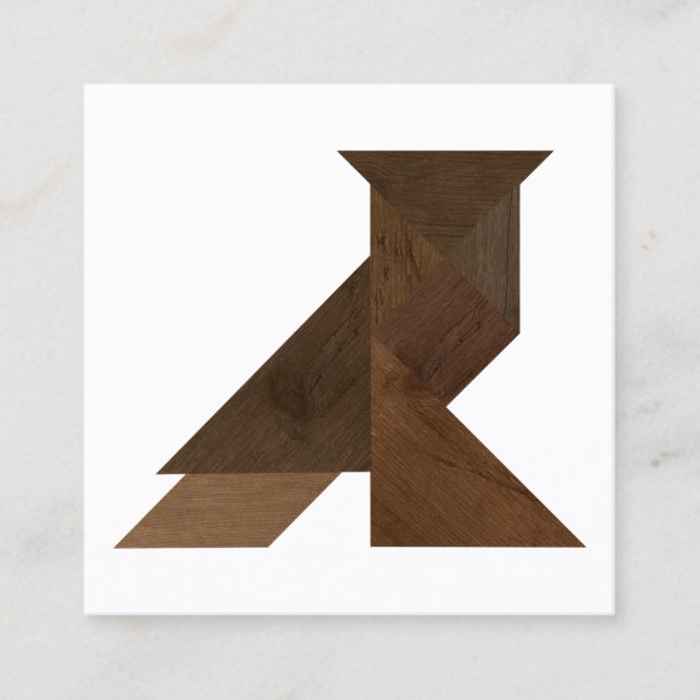 Tangram Owl Wood Style Modern Design Square Business Card (Front)