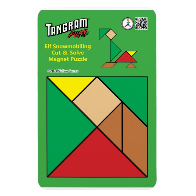 Tangram Quirky Elf Magnet – Snowmobiling (Vertical)