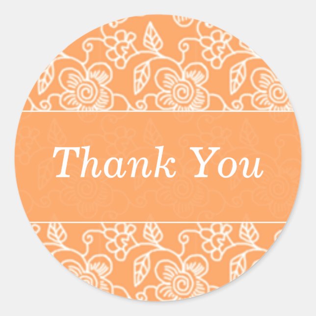 Tangy Orange Floral Swirls Thank You Stickers (Front)