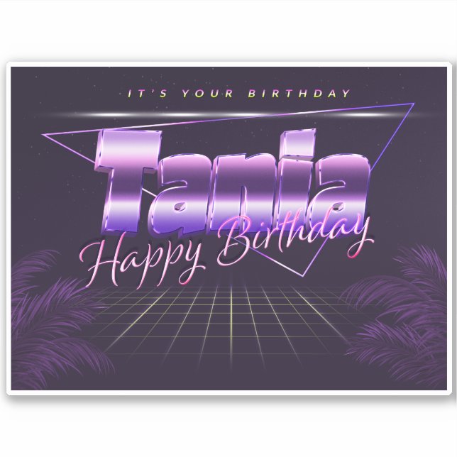Tania Name First Name purla retro Sticker Birthday (Front)