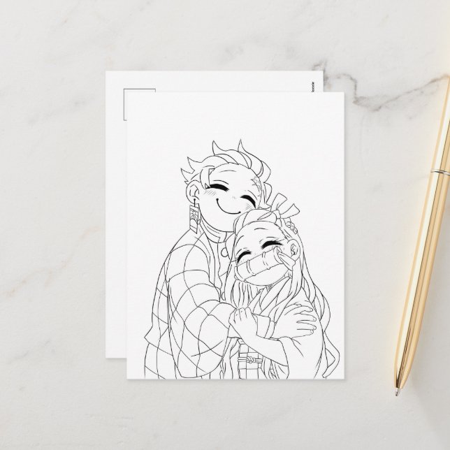 Tanjiro and Nezuko hug Holiday Postcard (Front/Back In Situ)
