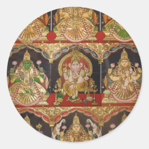TANJORE PAINTING ASHTALAKSHMI SOUTH INDIA CLASSIC ROUND STICKER