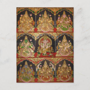 TANJORE PAINTING ASHTALAKSHMI SOUTH INDIA POSTCARD