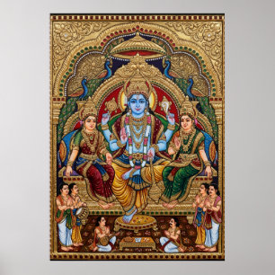 Tanjore Vishnu Devotional Poster Traditional Ind