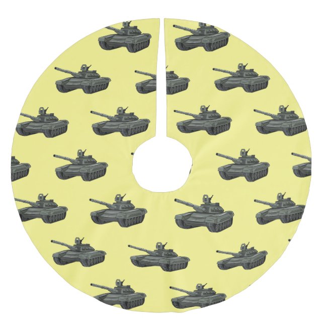 Tank cartoon illustration brushed polyester tree skirt (Front)