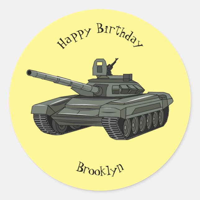 Tank cartoon illustration classic round sticker (Front)