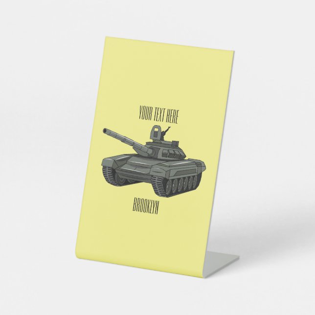 Tank cartoon illustration pedestal sign (Front)