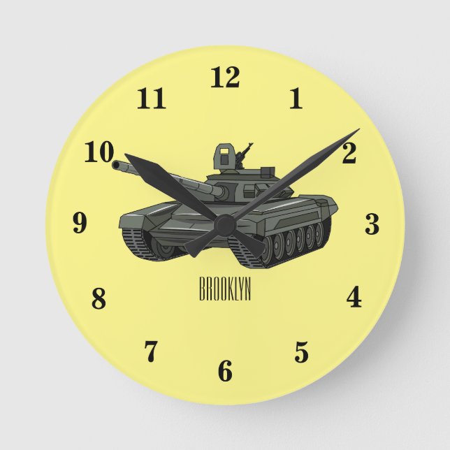 Tank cartoon illustration round clock (Front)