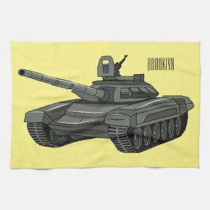 Tank cartoon illustration tea towel