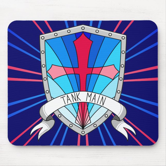 Tank Main Gamer Blue Red Cartoon Shield Mouse Mat (Front)