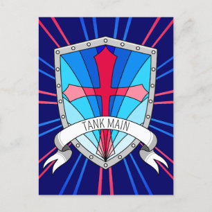 Tank Main Gamer Blue Red Cartoon Shield Postcard