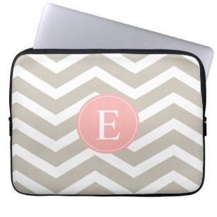 Tank Peach Pink Chevron Monogram Laptop Sleeve