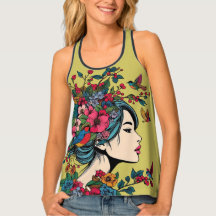 Tank Top ART Print Women In Fall With Red Berries