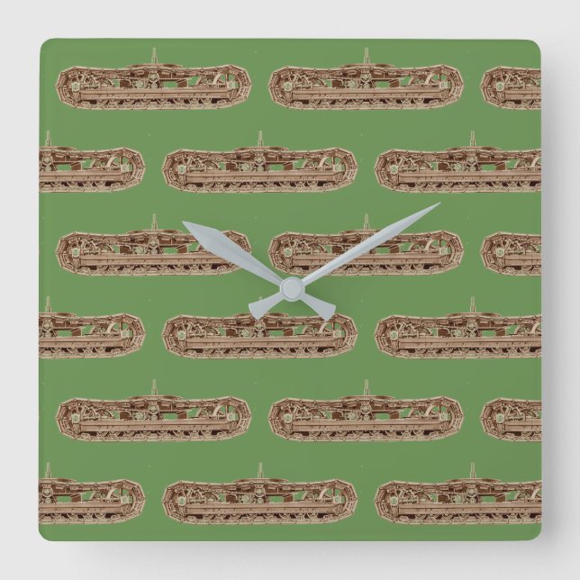 Tank Tracks Steam Shovel Tracks Extra Power Boost Square Wall Clock (Front)
