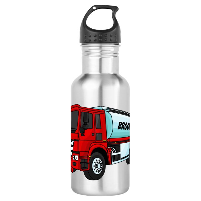 Tanker truck fuel transport cartoon illustration 532 ml water bottle (Front)