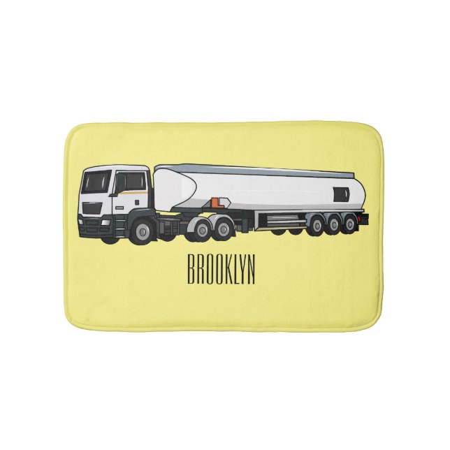 Tanker truck fuel transport cartoon illustration bath mat (Front)