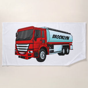 Tanker truck fuel transport cartoon illustration beach towel