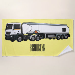 Tanker truck fuel transport cartoon illustration beach towel