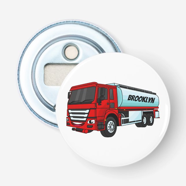 Tanker truck fuel transport cartoon illustration bottle opener (Front)