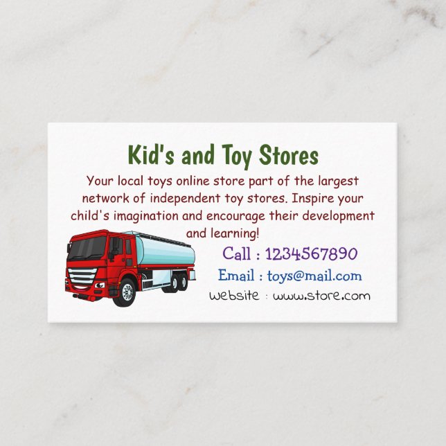 Tanker truck fuel transport cartoon illustration business card (Front)