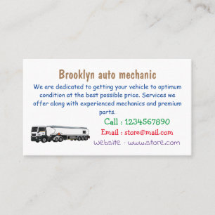 Tanker truck fuel transport cartoon illustration business card